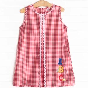 Stitchy Fish Spelling Bee Sweetie Applique Dress, Red 3T